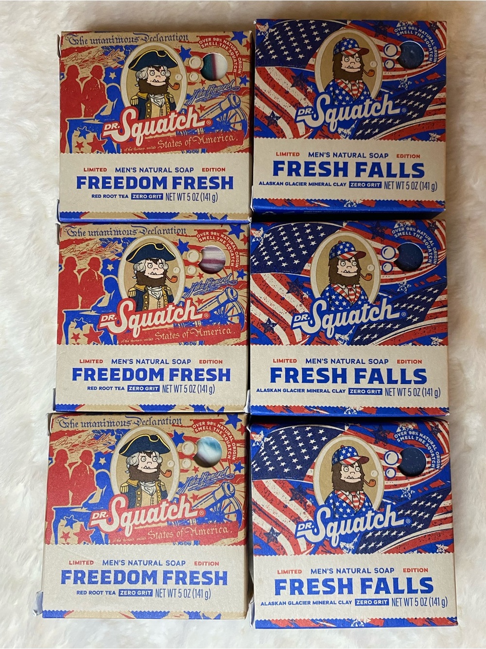 Dr. Squatch 6-Pack Limited Edition Soap 3 Freedom Fresh 3 Fresh Falls 5 oz